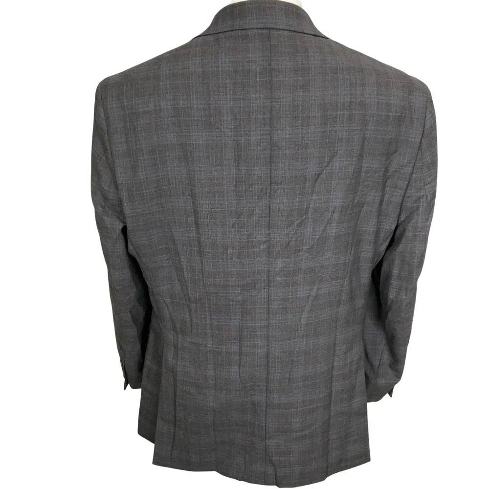 Jos. A. Bank Blazer Mens 43R Gray Blue Plaid Tailored Wool Stretch